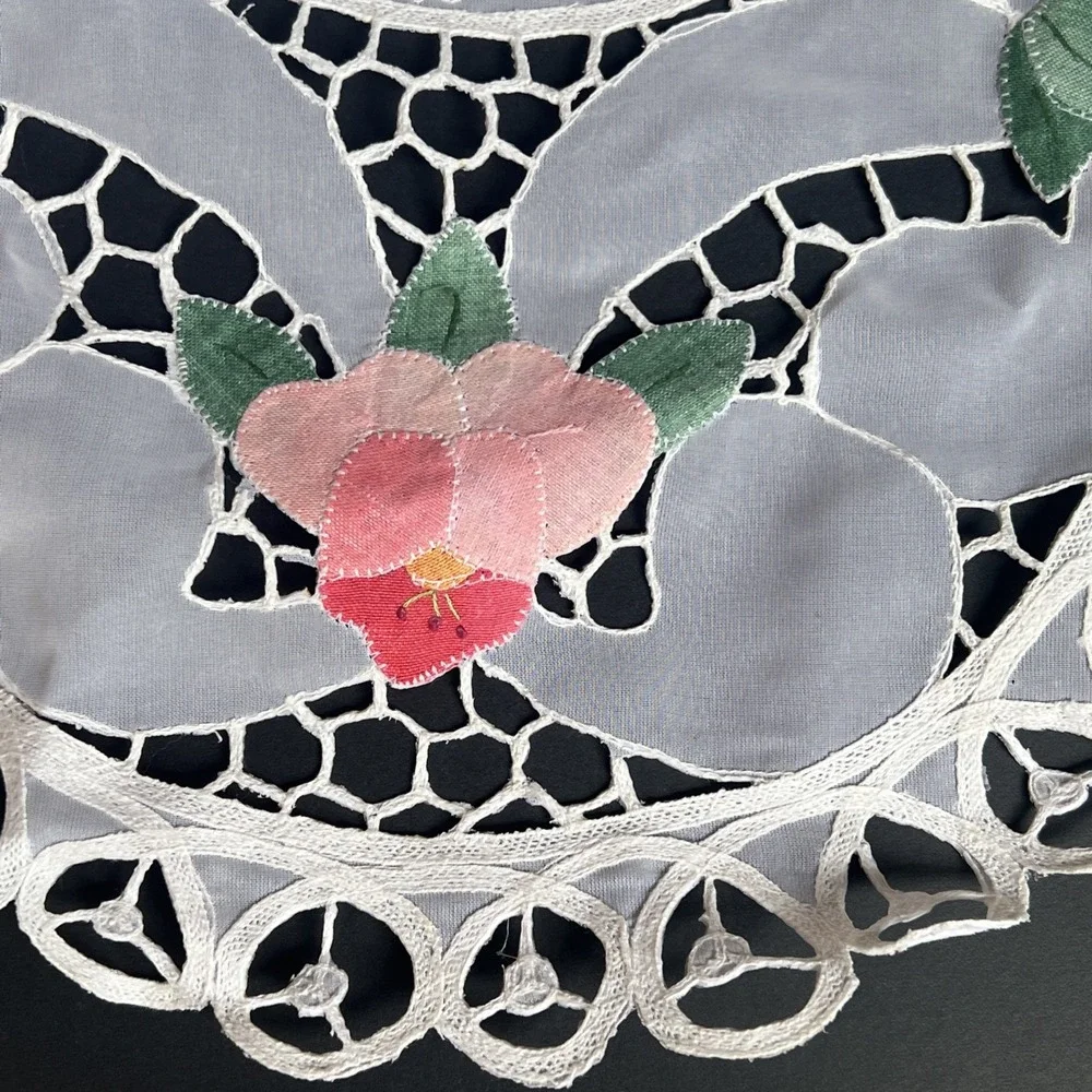 VTG Embroidered Lace Applique Placemats Set 4 Pink Floral Sheer Cottage Chic NEW